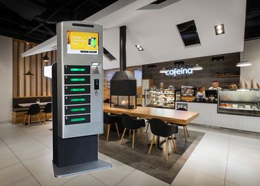 Torre del chiosco della stazione di carico del telefono cellulare di luce UV del centro commerciale del ristorante con il touch screen di pubblicità