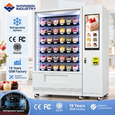 Qualità Winnsen Smart Elevator Cake Vending Machine No Drop Delivery Refrigerated Glass Display Cabinet fabbrica