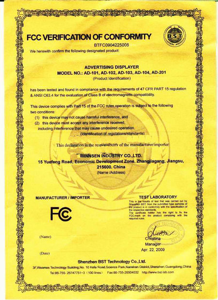 Cina Winnsen Industry Co., Ltd. Certificazioni